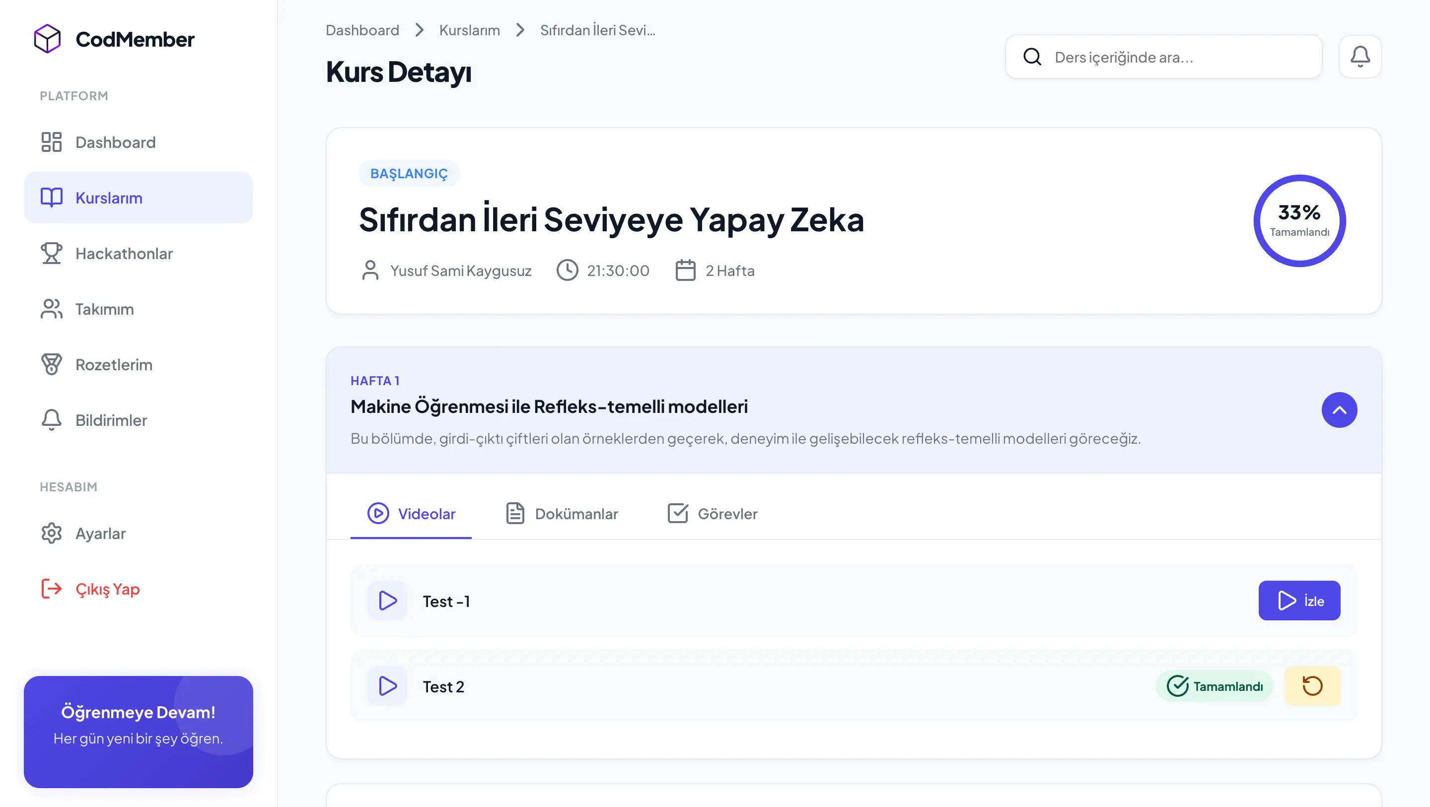 CodMember Kurs Detay Sayfası
